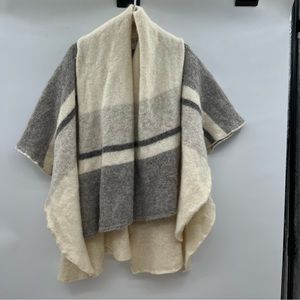 Hilda LMT. Cream stripped wool wrap. One size fits most.